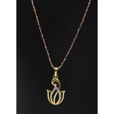 18K Gold Chain with Diamond Lotus Design Pendant 
